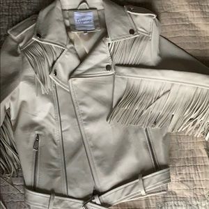 Faux Leather Fringe Cream Jacket